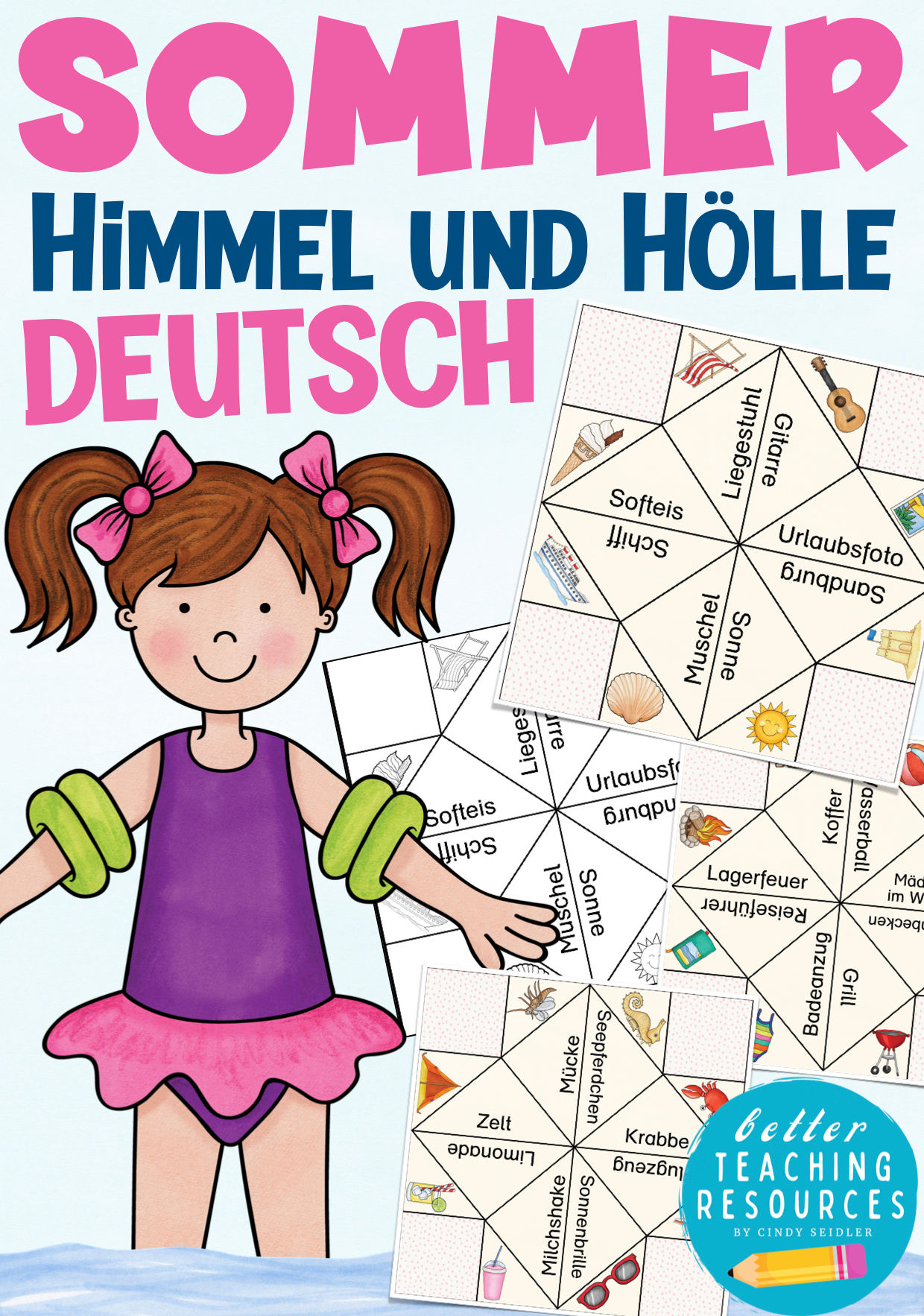 Sommer Wortschatz Spiel Deutsch als Zweitsprache Grundschule Unterrichtsmaterial Bastelvorlage Himmel und Hölle