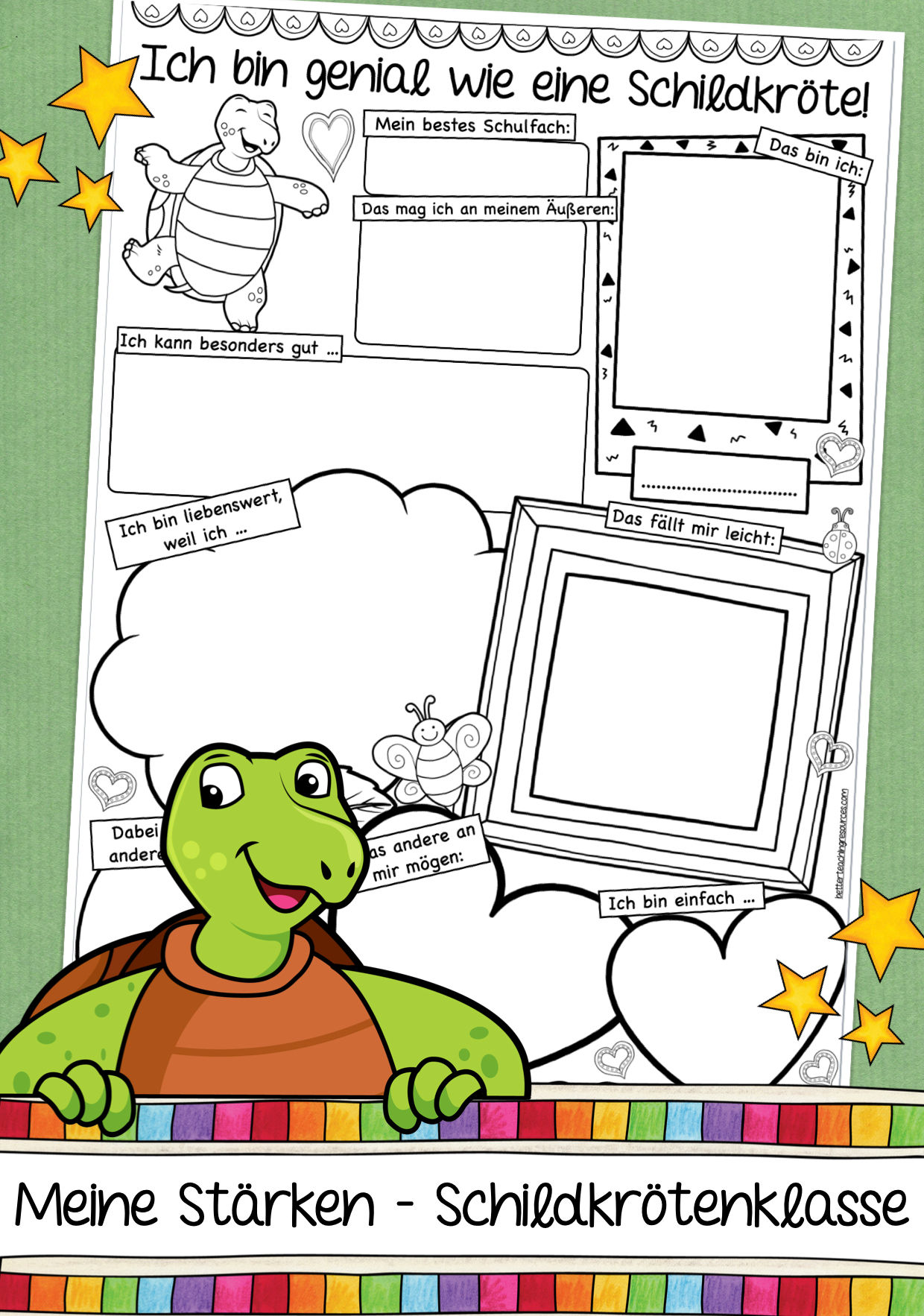 Meine Stärken - Schildkrötenklasse I Deutsch und Ethik Klassentier Schildkröte Unterrichtsmaterial Arbeitsblätter Reflexion