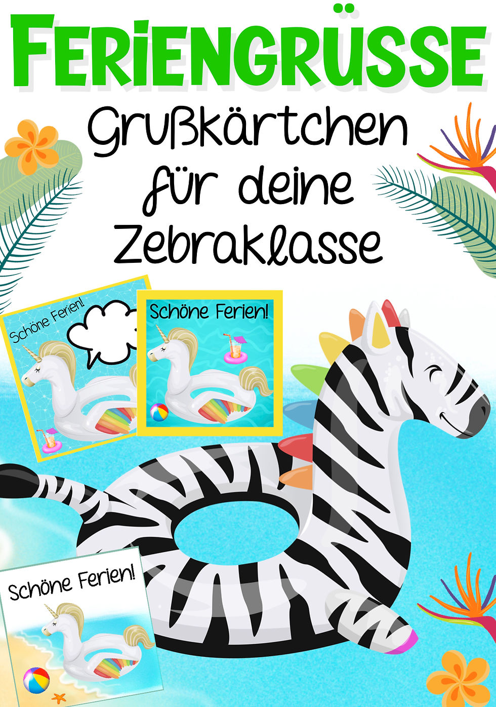 Zebraklasse Feriengrüße – kostenlose Vorlage Klassentier Zebra Klassenmaskottchen Grundschule Material PDF