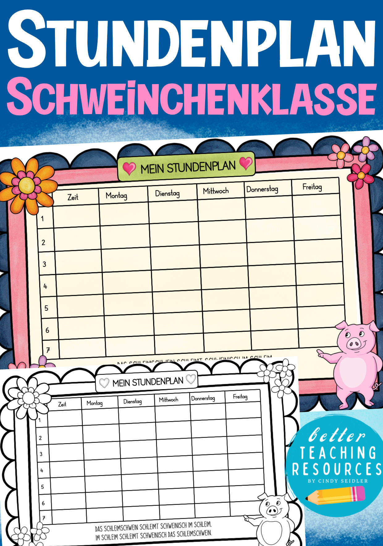 Schweinchenklasse Klassentier Schwein Stundenplan Grundschule PDF