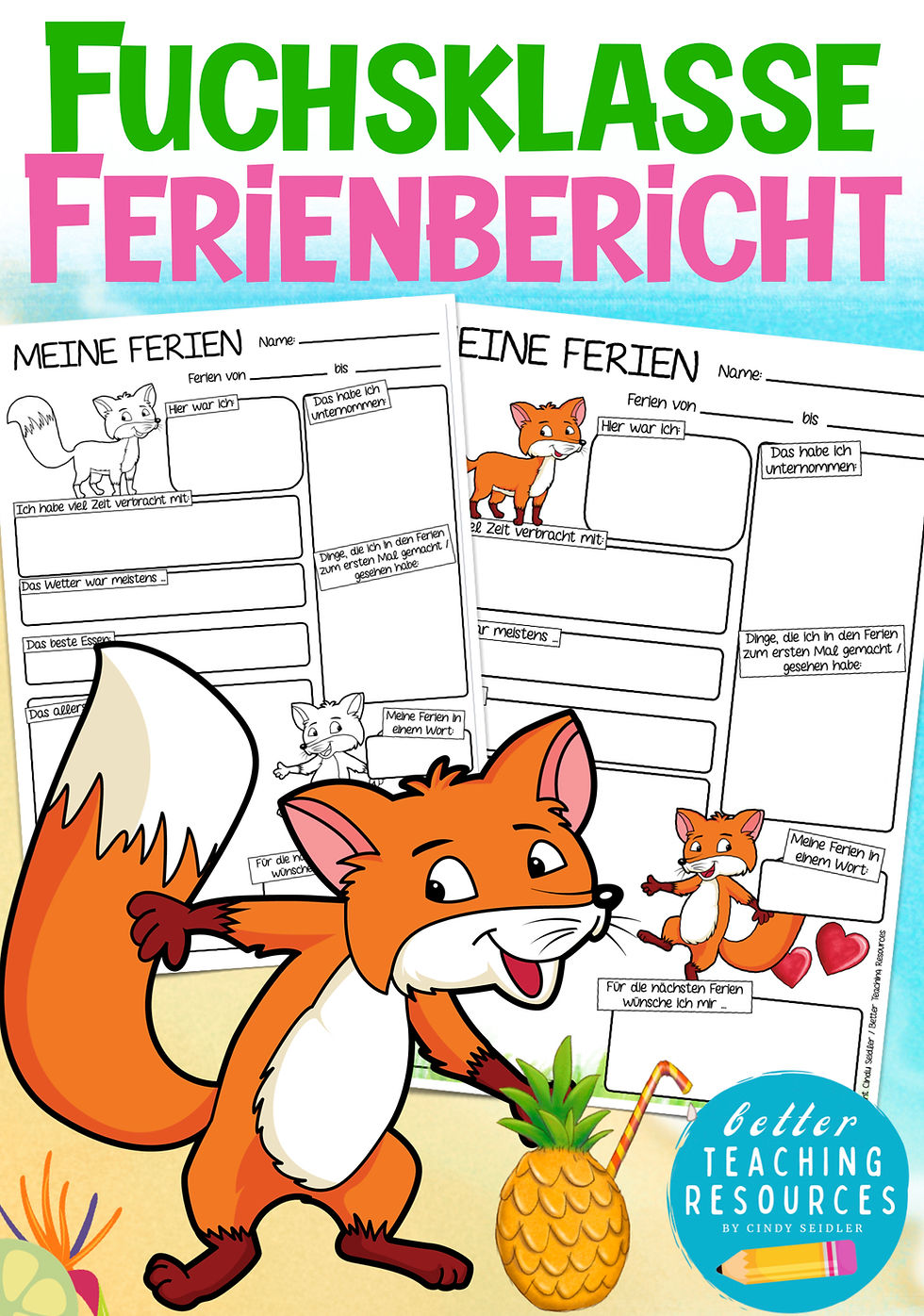 Ferienbericht Arbeitsblätter Fuchsklasse kreatives Schreiben Grundschule Klassentier Fuchs