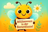 Willkommensschild für die Bienenklasse mit dem Klassentier Biene.
