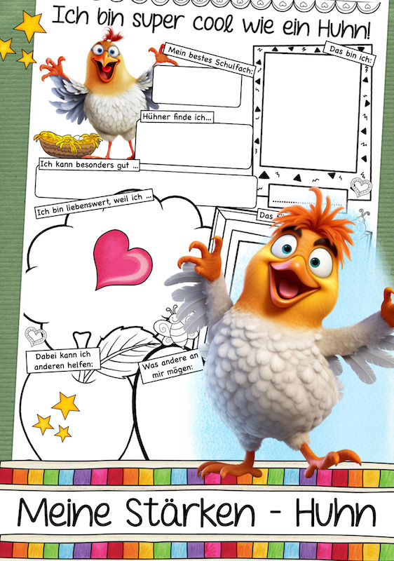 Meine Stärken - Hühner I Deutsch und Ethik Klassentier Huhn Unterrichtsmaterial Klassenmaskottchen Arbeitsblätter