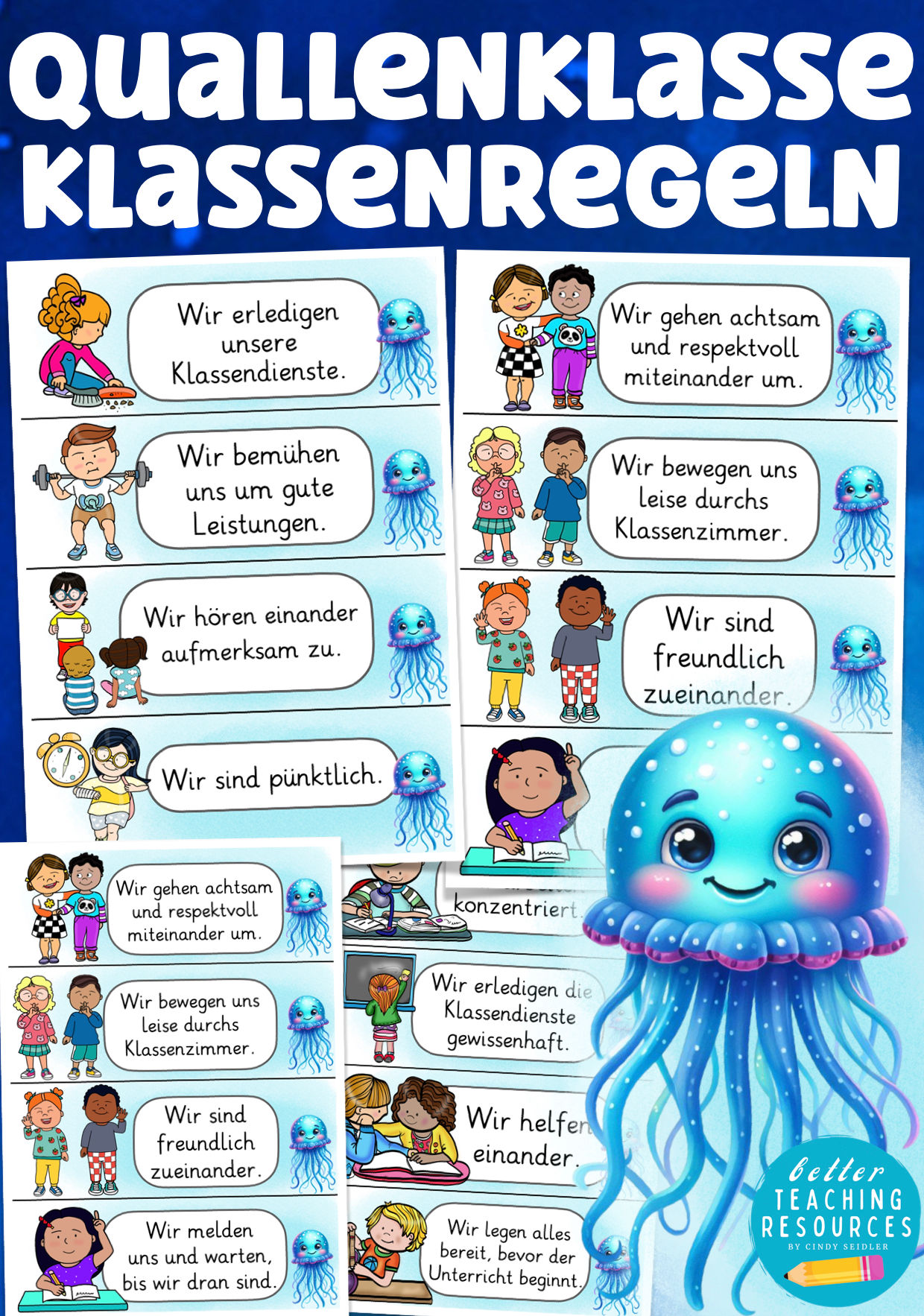 Quallenklasse Klassentier Qualle Klassenregeln Vorlage Grundschule Unterrichtsmaterial PDF