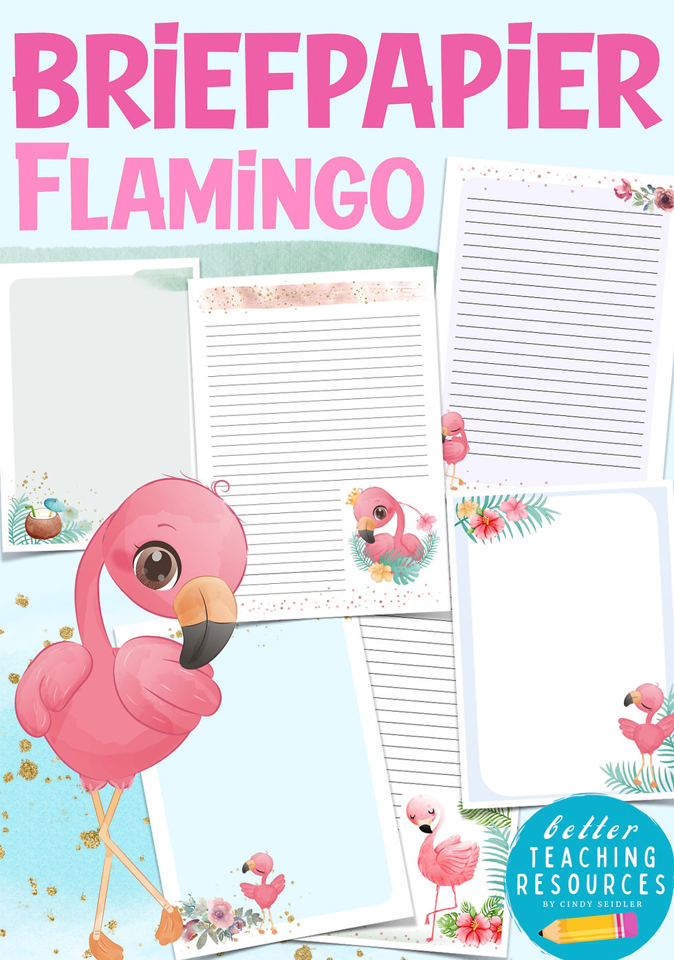 Miniaturbild: Flamingoklasse Klassentier Flamingo Schreibpapier Vorlage Arbeitsblätter PDF Grundschule