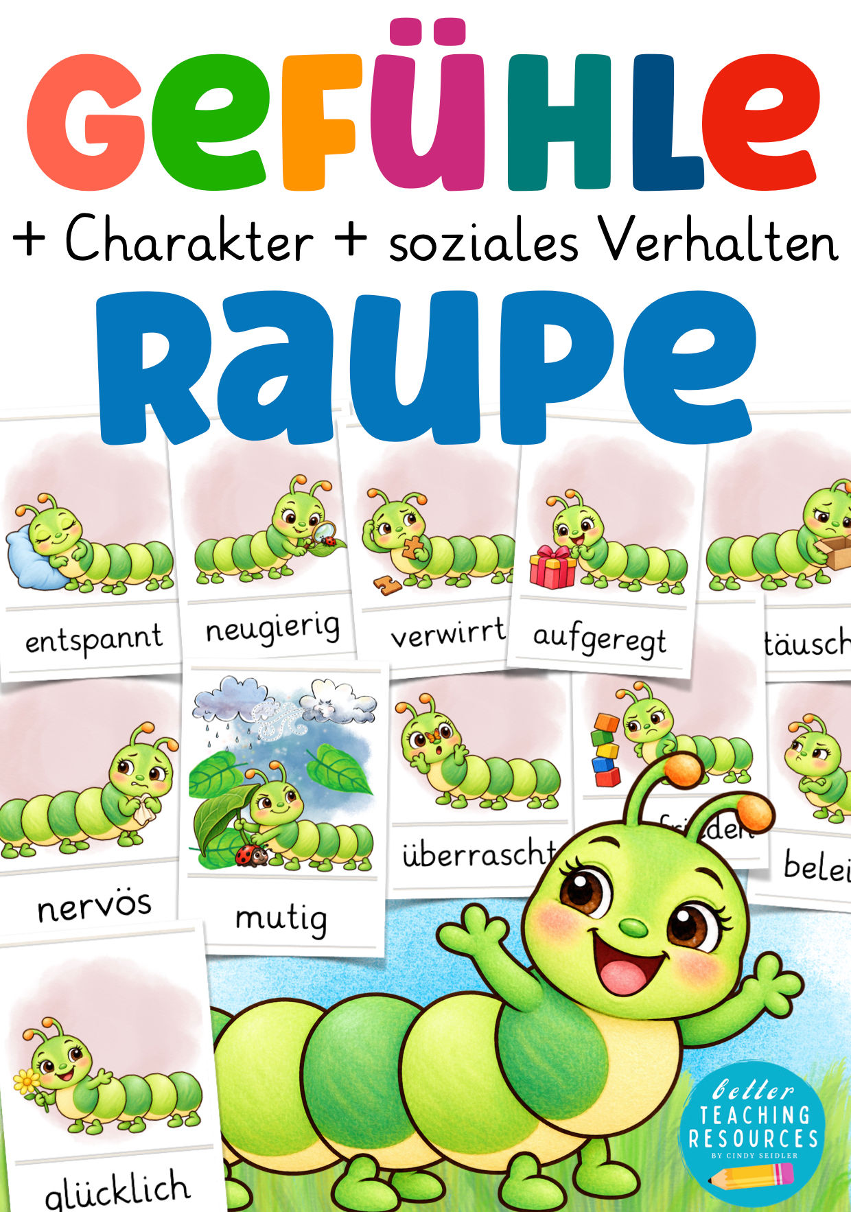 Gefühlskarten für die Raupenklasse – Klassentier Raupe