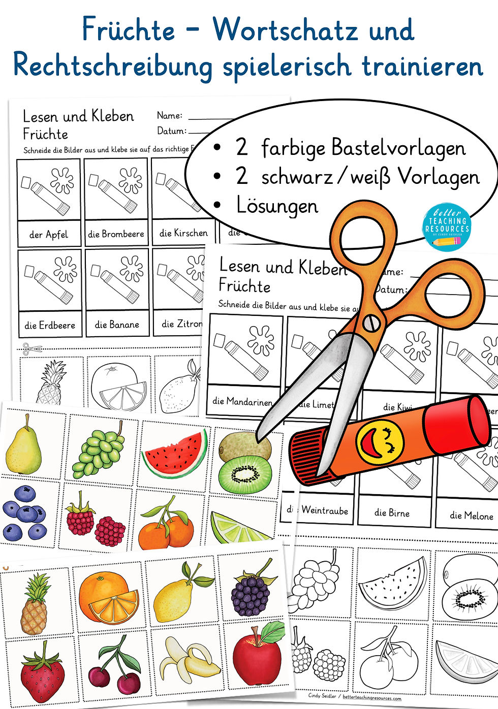 Gesunde Ernährung Sachunterricht material Lesen und Kleben Wortschatz Spiel für Deutsch und DAZ in der Grundschule