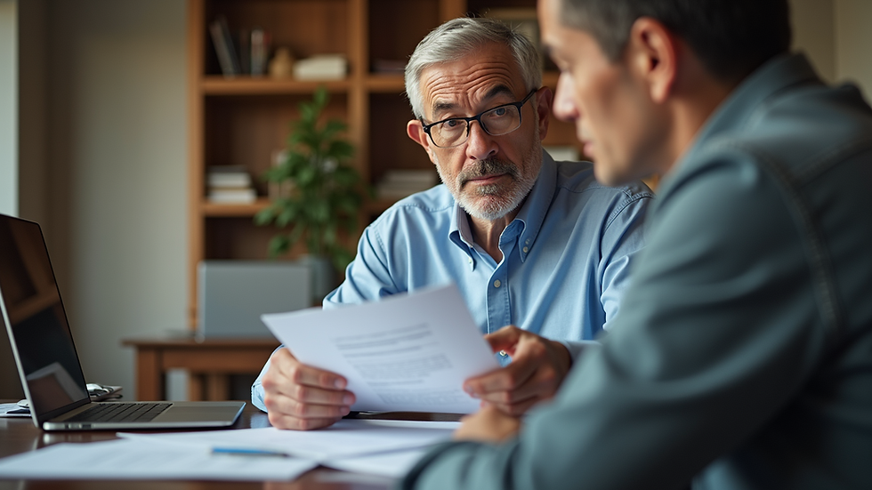 Eye-level view of a veteran reviewing documents for a VA claim