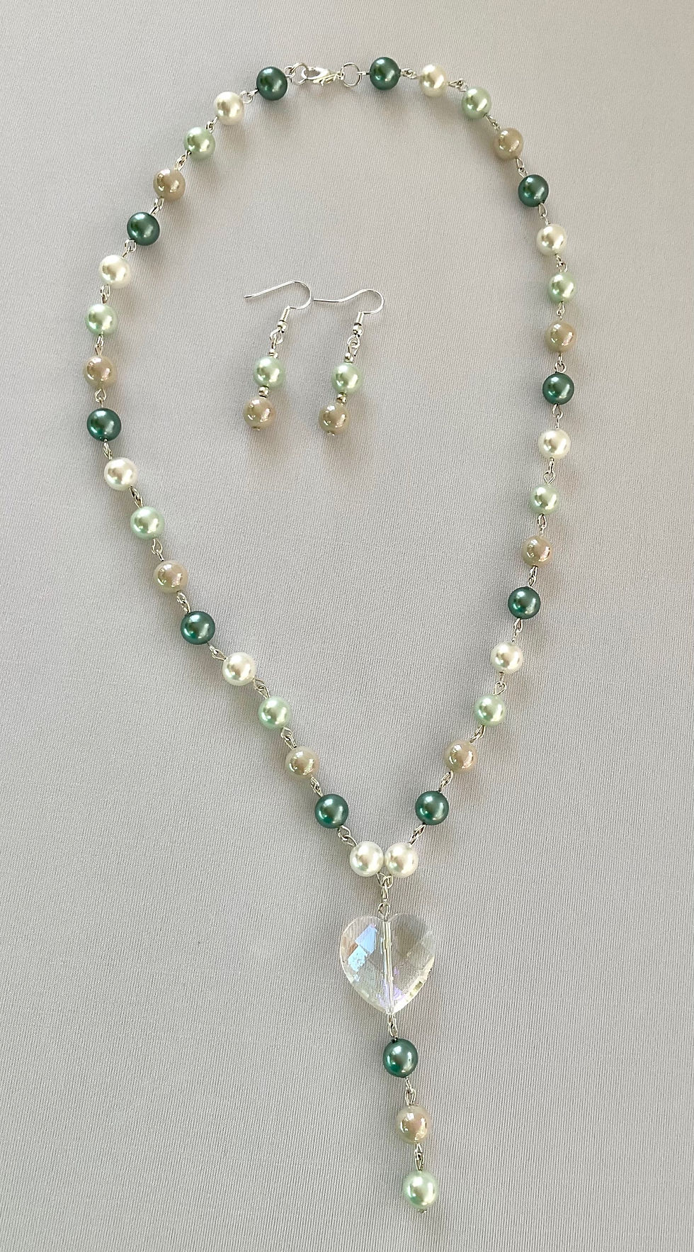 Thumbnail: Majorica  pearl and crystal heart pendant necklace .