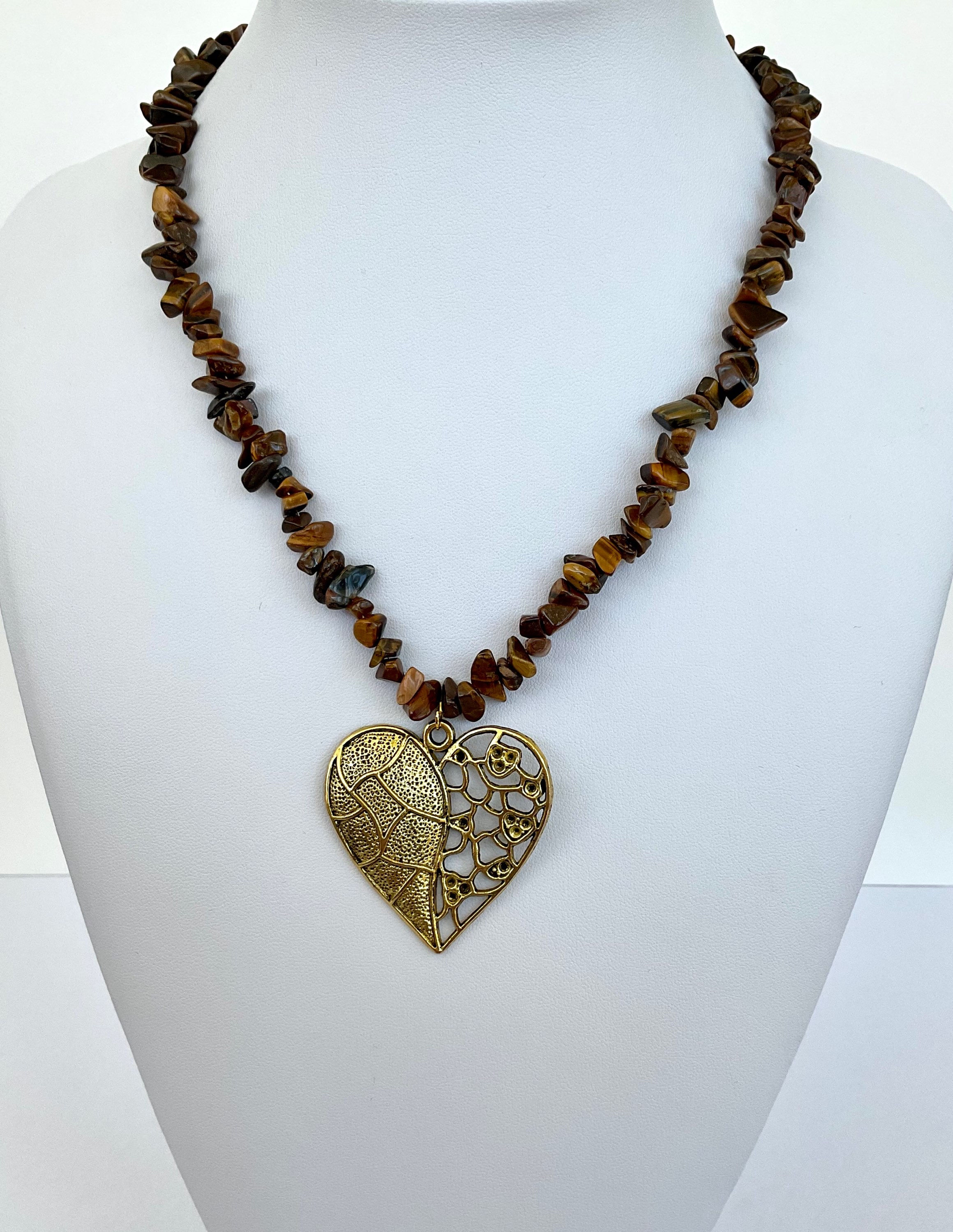 Tiger Eye Necklace with Heart Pendant