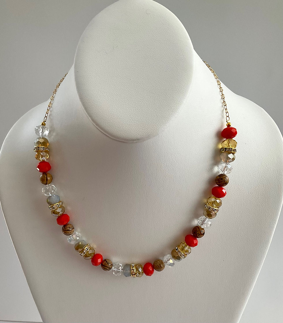 Thumbnail: Crystal multicoloured beads necklace .