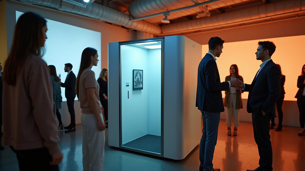 Eye-level view of a sleek photo booth setup at an event