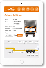 Tablet mostrando funcionalidades do sistema