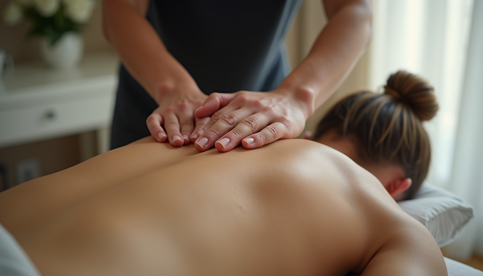 Eye-level view of a serene massage therapy room with calming decor