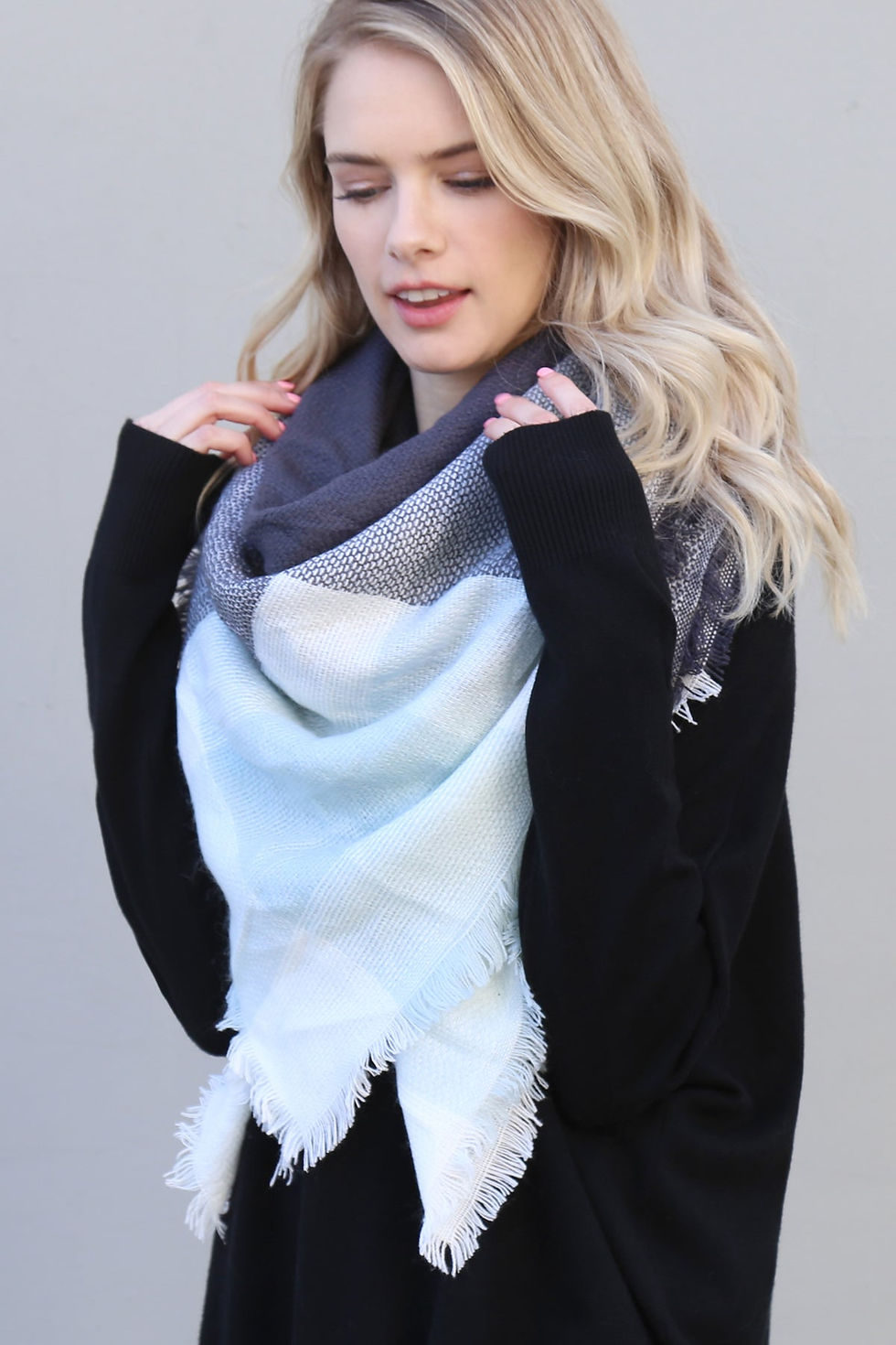Thumbnail: Checkered Sky Blue Gray Scarf