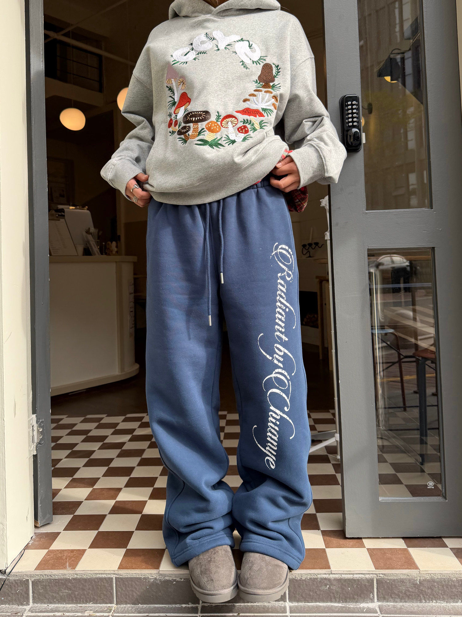 Unisex Printed Fleece Cuffed Sweatpants