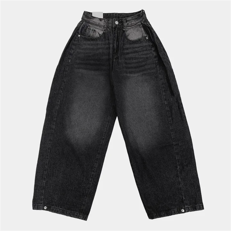 Thumbnail: Women‘s Retro Washed Wide-Leg Buttoned Hem Denim Jeans
