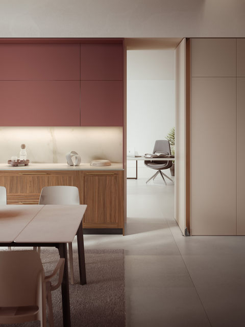 De beaux matèriaux qui sont valorisés par le choix des coloris et de l'aménagement de cette cuisine