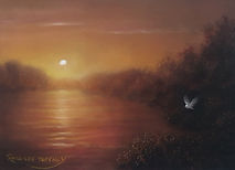 Barn Owl flying over water in Dimpsey Light by Rosa-Lee Tuffney