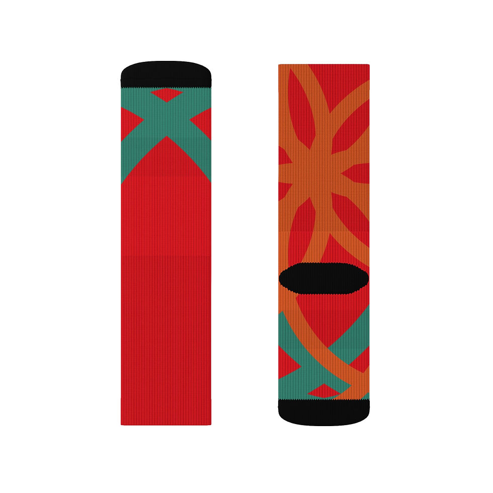 Thumbnail: Abstract Red Floral Sublimation Socks — Bold Geometric Pattern Crew Socks