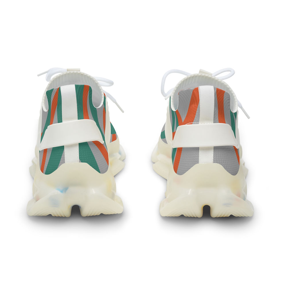 Thumbnail: Men's Mesh Sneakers — Modern Abstract Green & Orange Athletic Shoes
