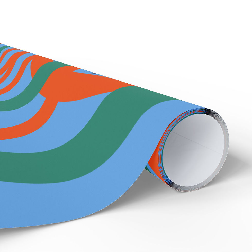 Thumbnail: Abstract Retro Waves Wrapping Paper Roll — Blue, Orange & Green Gift Wrap