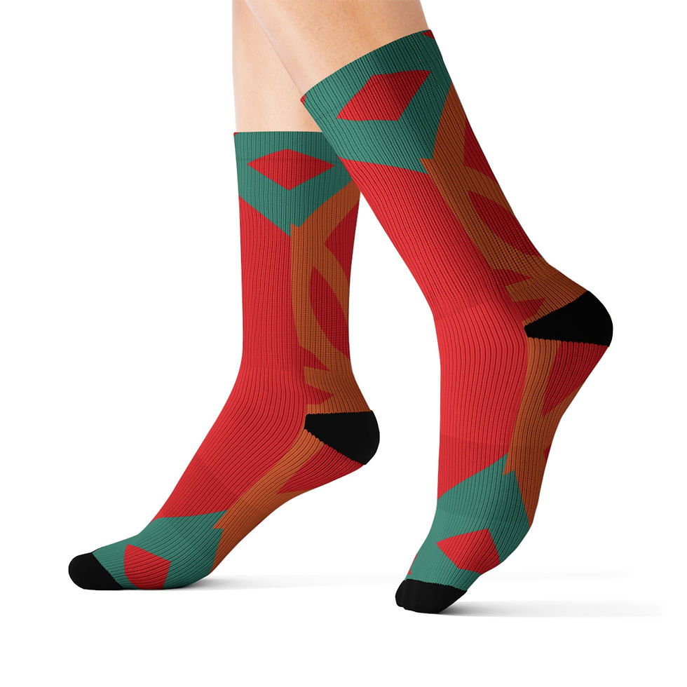 Thumbnail: Abstract Red Floral Sublimation Socks — Bold Geometric Pattern Crew Socks