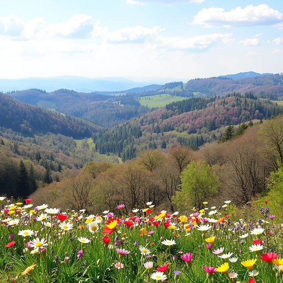 spring, flowers, dimensions, hills, valleys, trees, nature.jpg