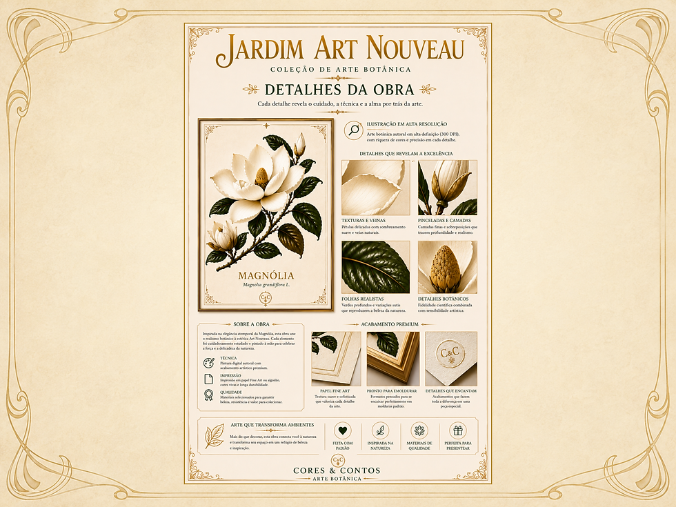 Miniatura: Arte botânica de magnólia em estilo Art Nouveau, Volume 02 da coleção Jardim Art Nouveau