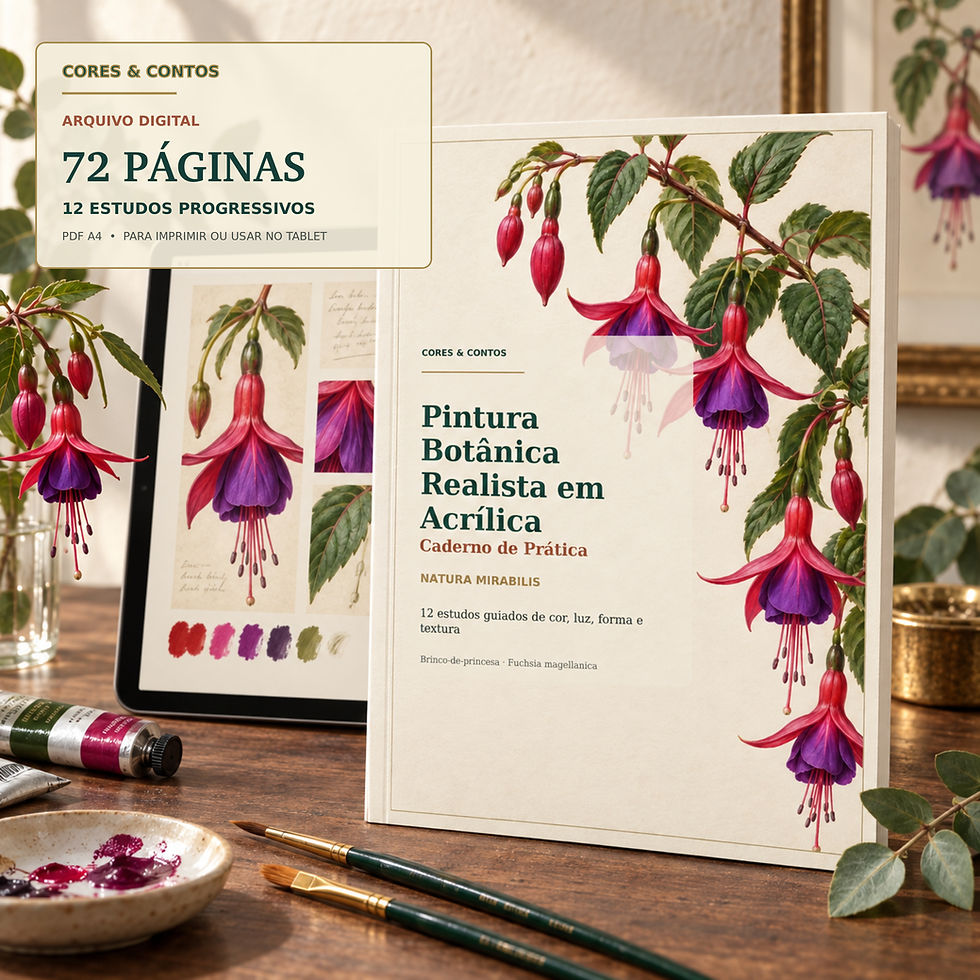 Capa do caderno Pintura Botânica Realista em Acrílica da Cores & Contos