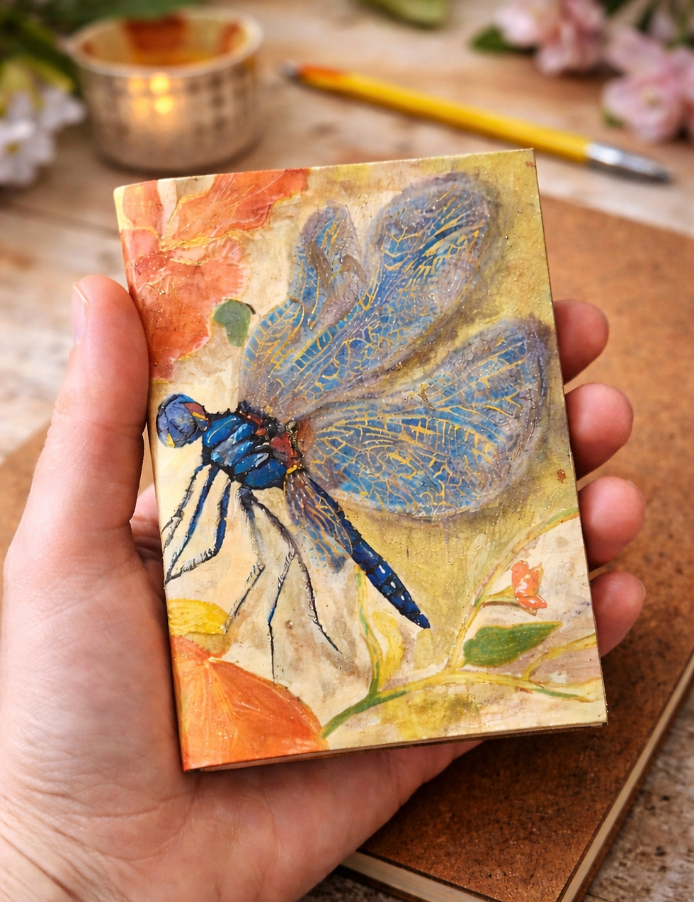 Agenda Artesanal Pintada à Mão – Libélula Art Nouveau