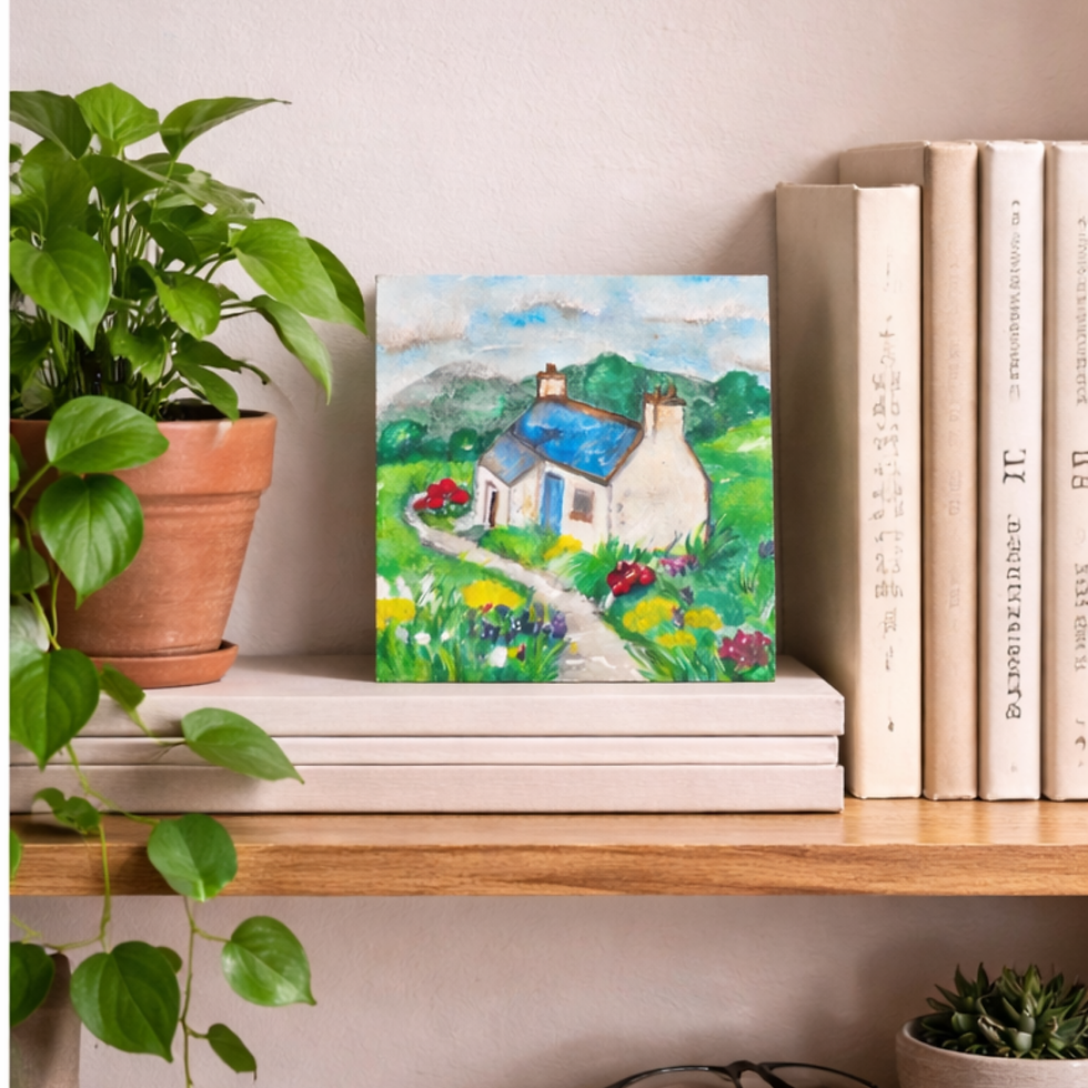 Quadrinho pintado à mão – Casa campestre (10x10 cm)