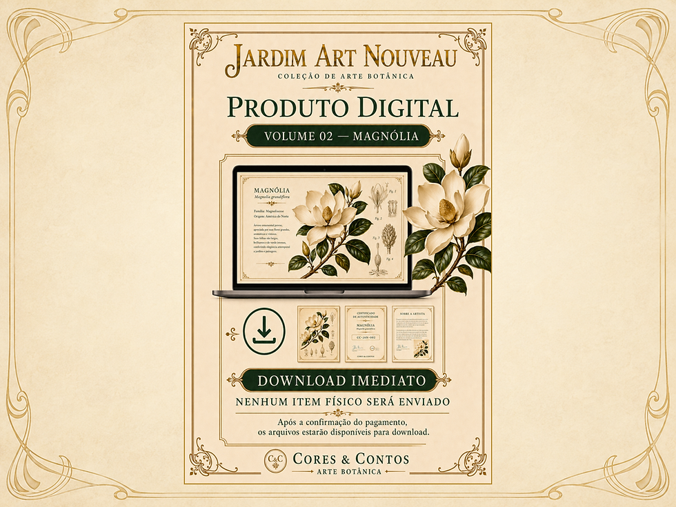 Thumbnail: Arte botânica de magnólia em estilo Art Nouveau, Volume 02 da coleção Jardim Art Nouveau