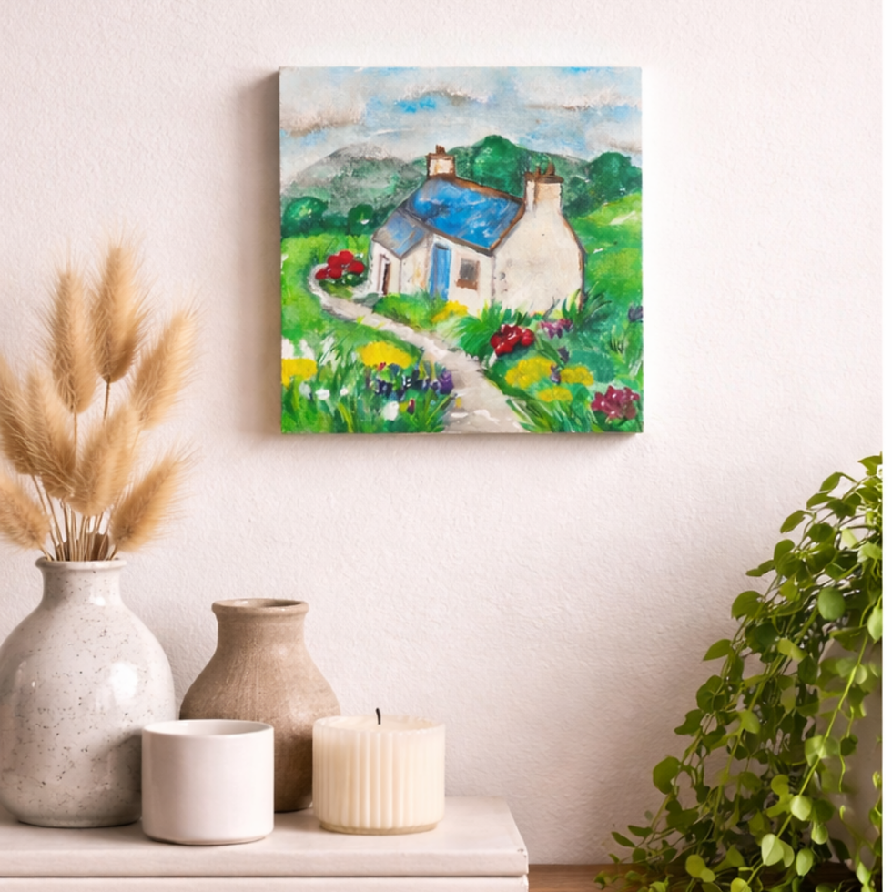 Quadrinho pintado à mão – Casa campestre (10x10 cm)