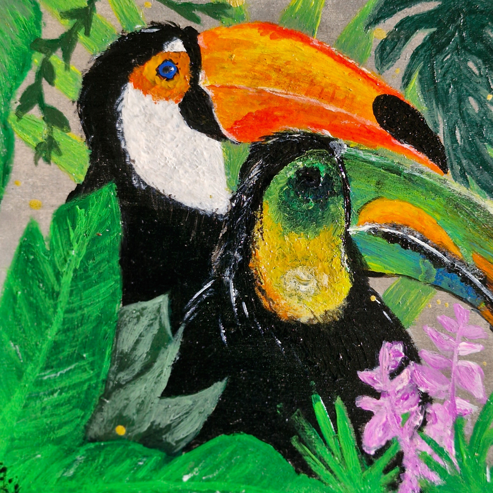 Mini Quadro Tucanos — Pintura Acrílica Original 10×10 cm