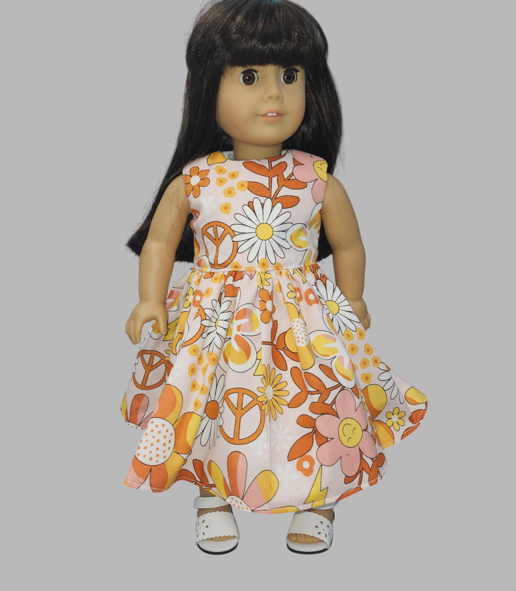 Retro Daisy Doll Dress  18 Inch Doll Outfit  Orange Floral Doll Dress  Handmade