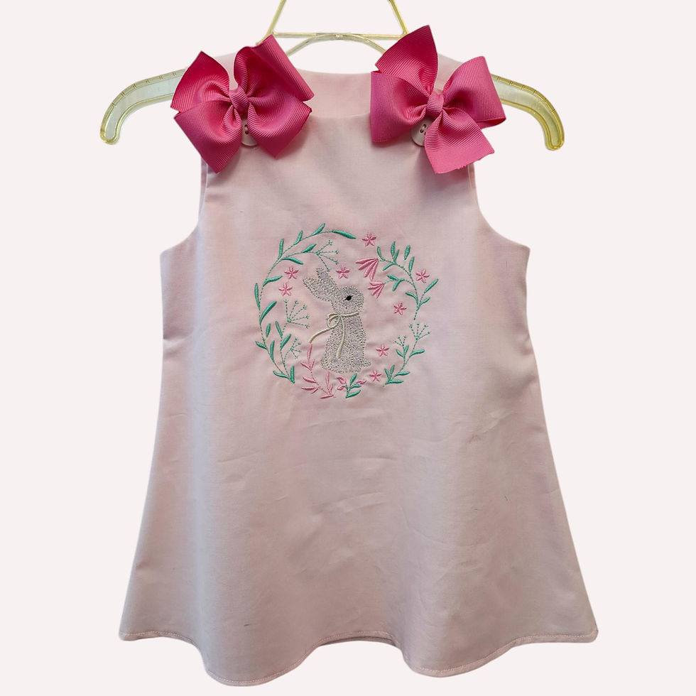 Thumbnail: Bunny little girl dress, Easter dress, Embroider girl dress, Bunny and flowers d