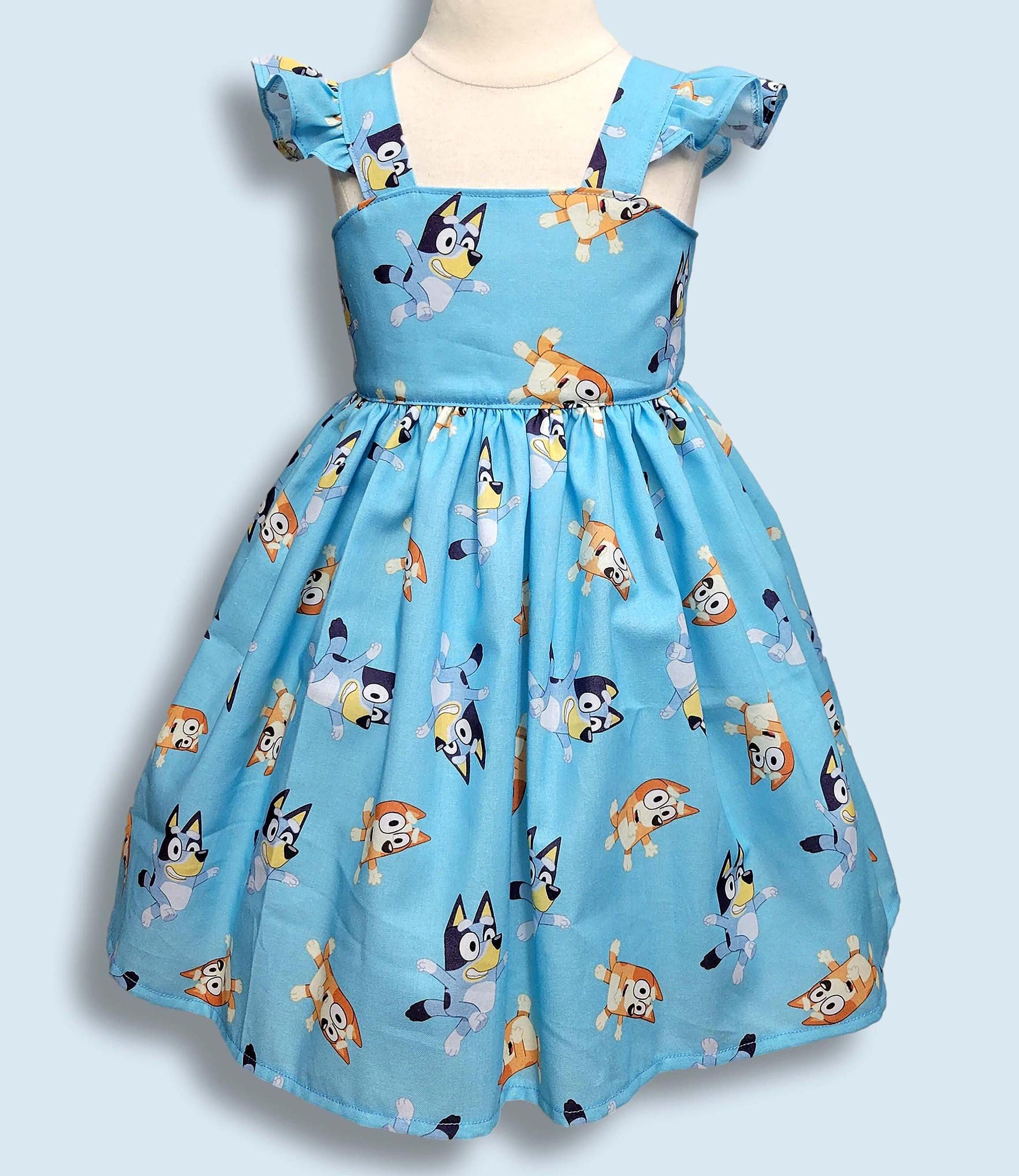 Blue dog inspired dress, Birthday carton girls dress, Toddler blue dress, Dog b