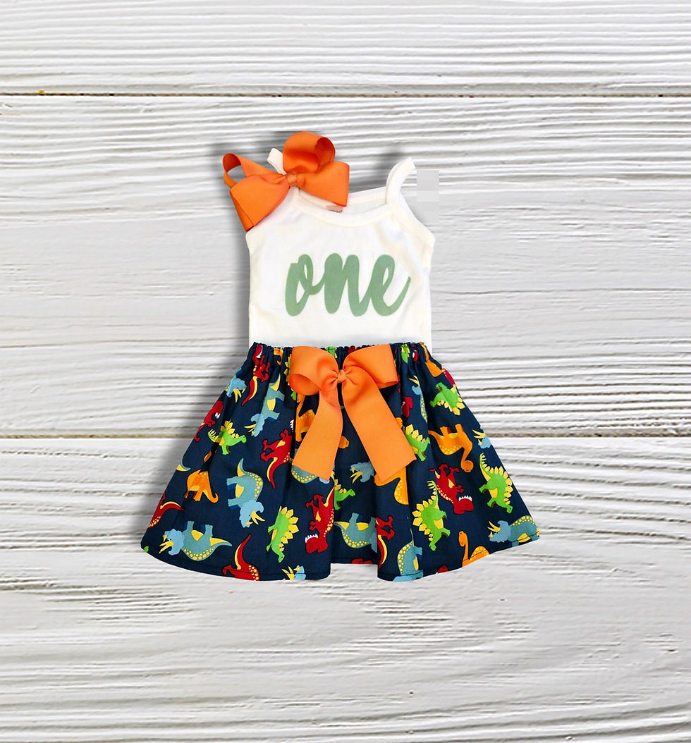 Thumbnail: Dinosaurs birthday outfit, Birthday Dinosaurs dress, Dino girls skirt, Dinosaurs