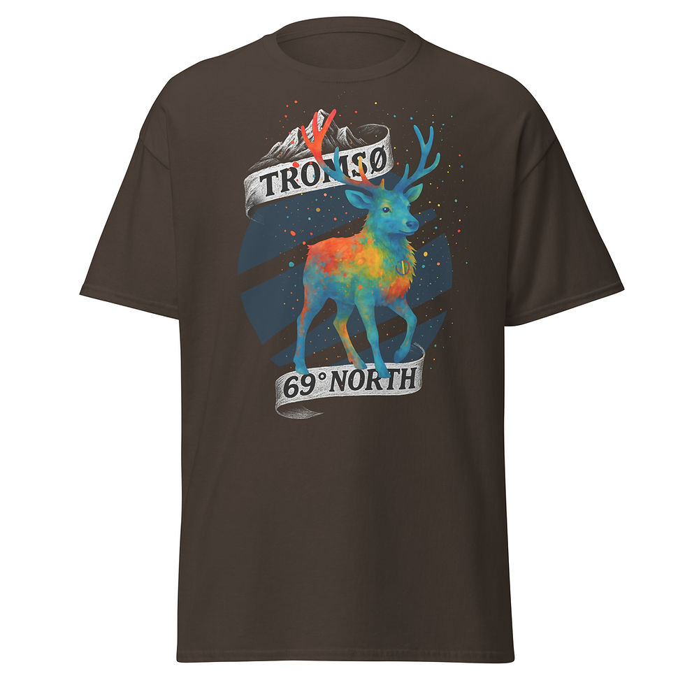 Thumbnail: Sami reindeer t-shirt with Tromsø 69 North design