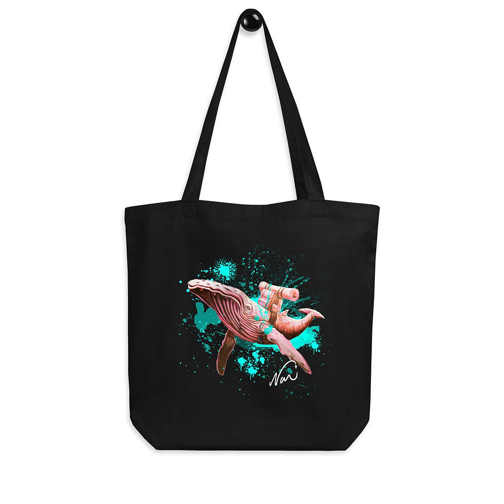 Miniature : Noui Eco Tote Bag with whale wall art painting