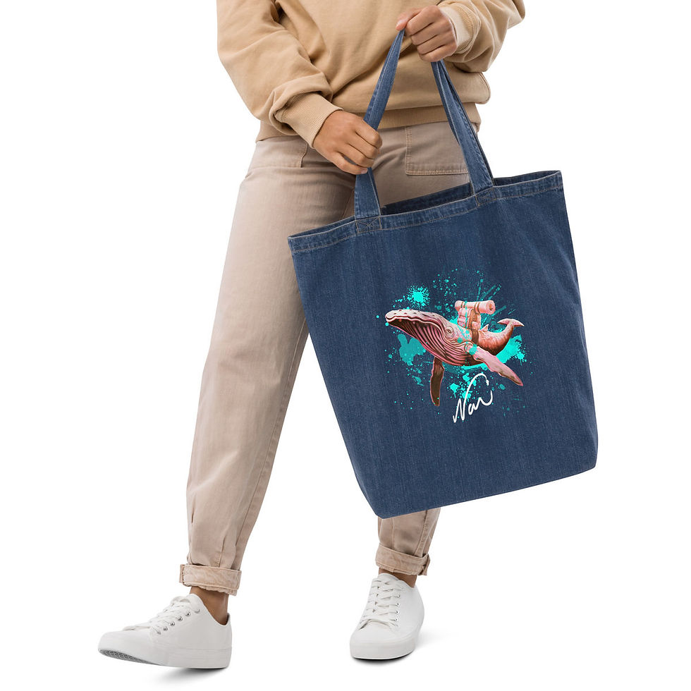 Organic jeans beach summer bag from Tromsø with whale print