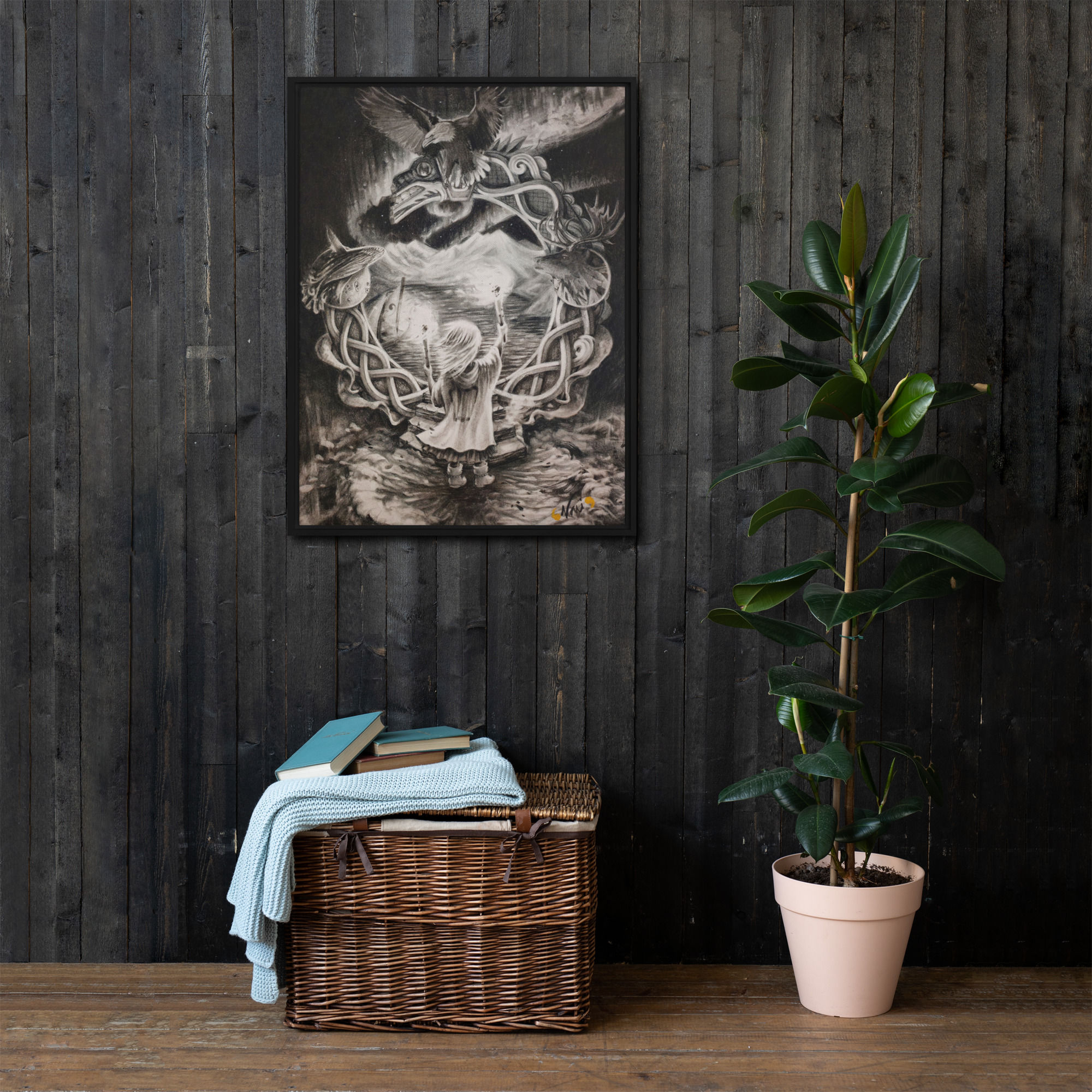 Big Framed canvas . Nordic Gate in charcoal