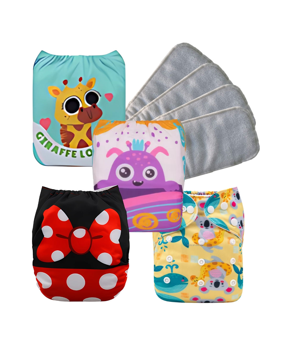 Kit 4 Fraldas Ecológicas Premium Reutilizáveis Ajustáveis para Bebê