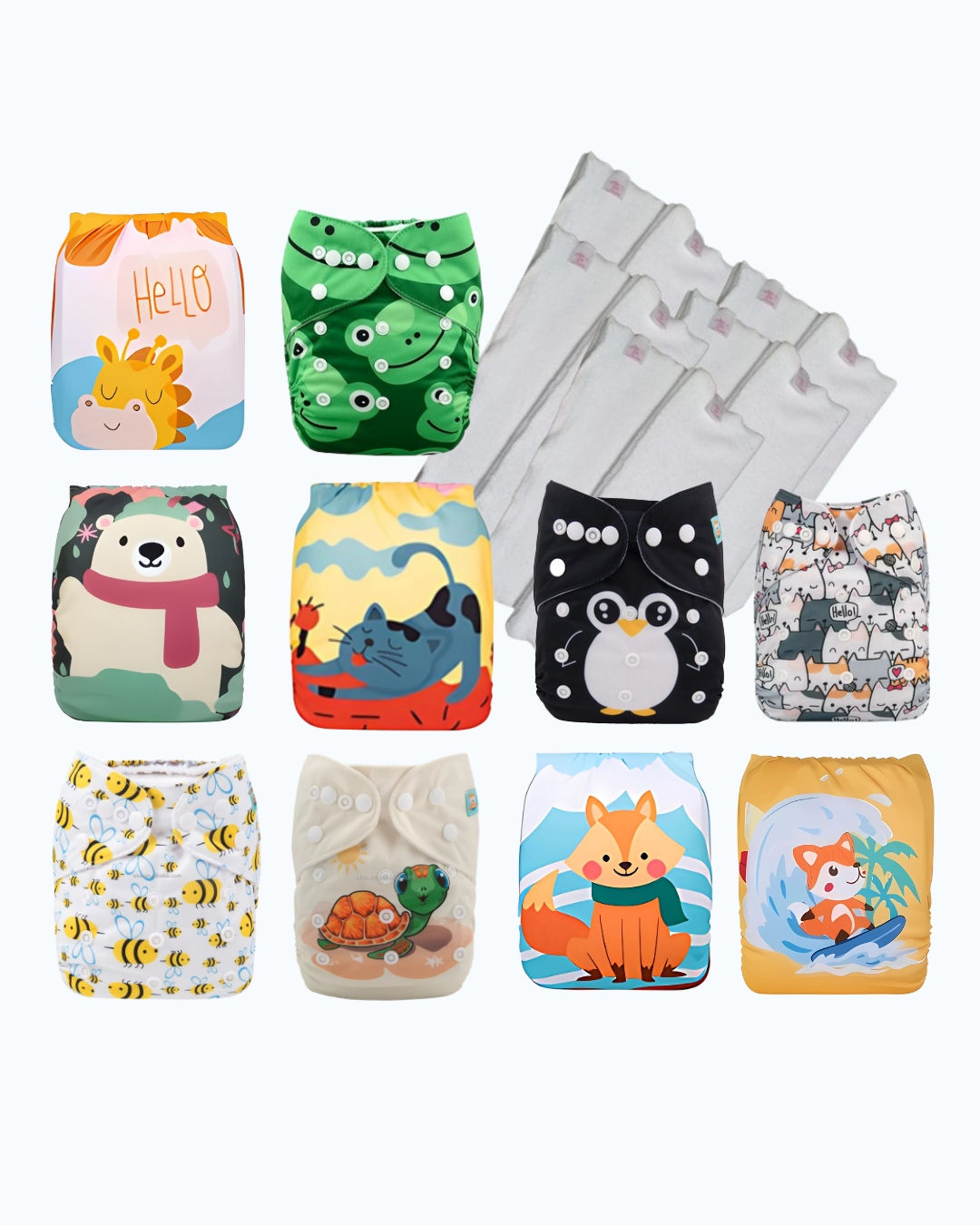 Kit 10 Fraldas Ecológicas Premium + 10 Absorventes Melton