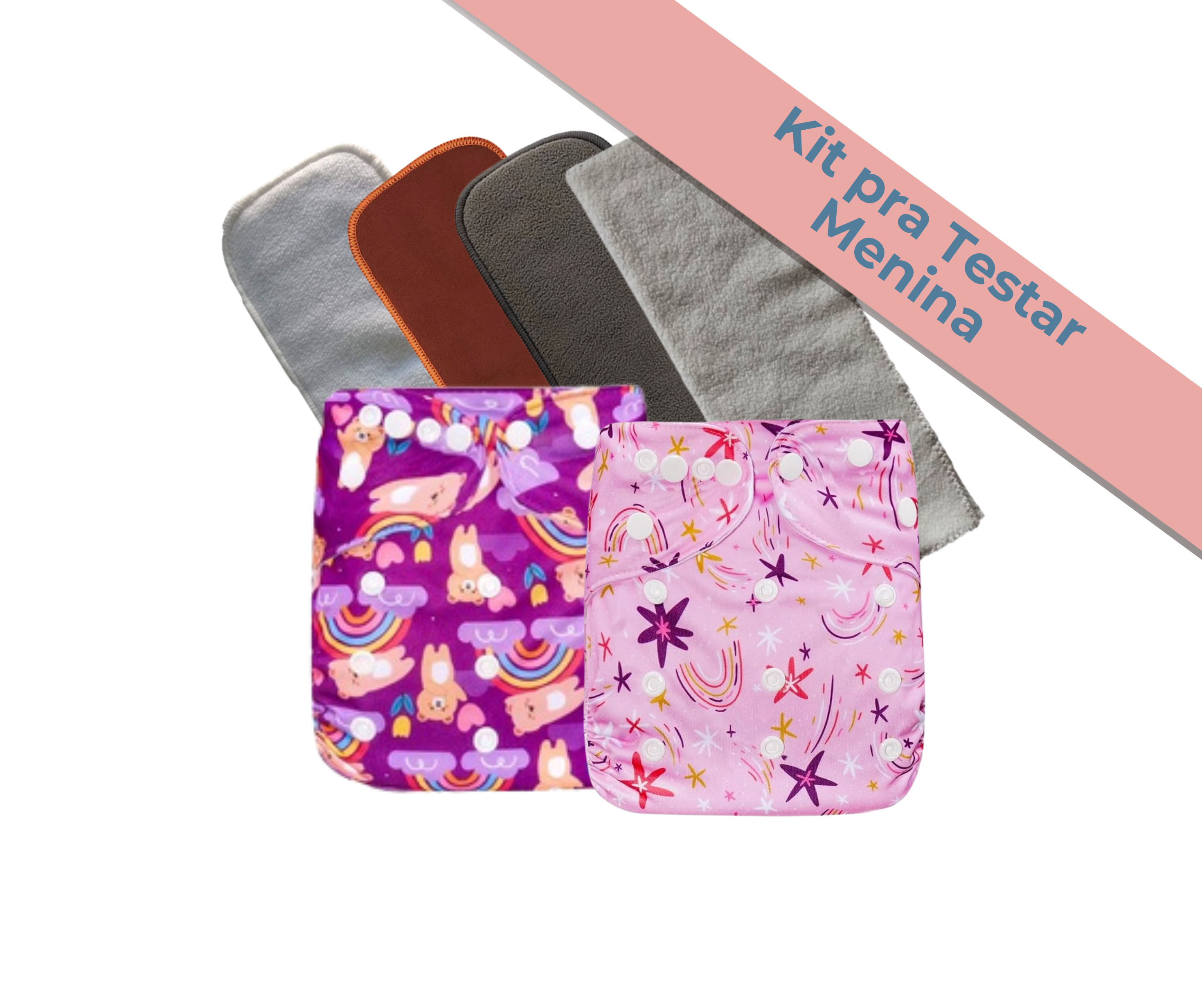 Kit de Fraldas Ecológicas Pra Testar Menina