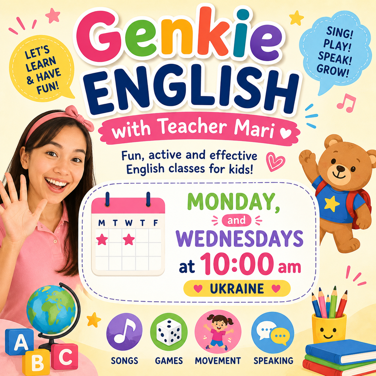 Energetic English Class 🌈 Genki English для дітей з Teacher Amy | Teachers for Peace