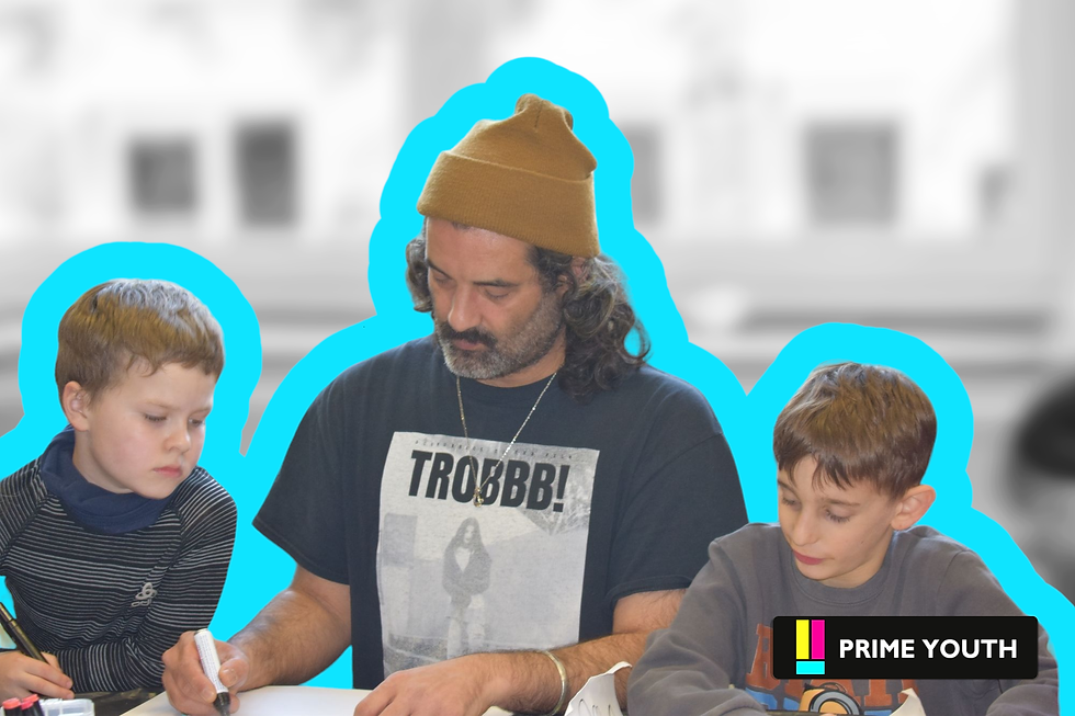 Kids watching man draw