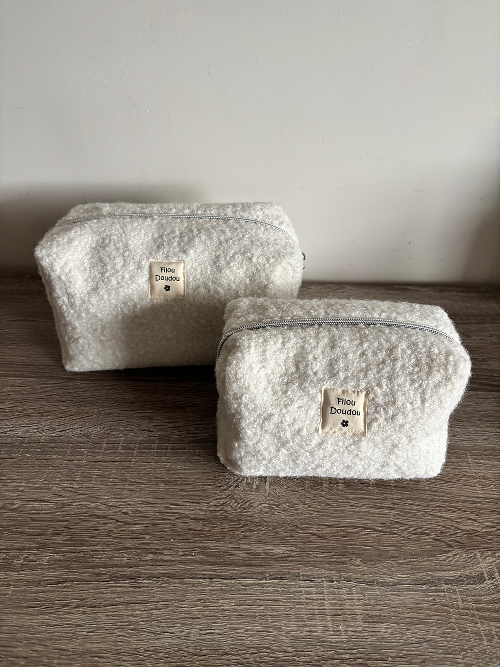 Miniature : Duo trousse de toilette/maquillage bouclette blanche