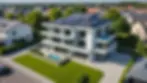 High angle view of a stylish modern home with a mixed roof design